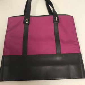 La Marthe fuchsia pink brown leather tote New